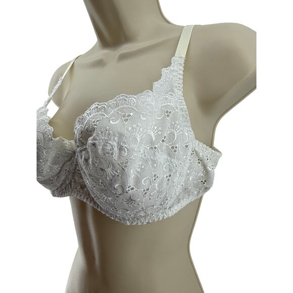 Vintage Felina White Eyelet Padded Wire Balconette Bra 36C - Picture 2 of 8